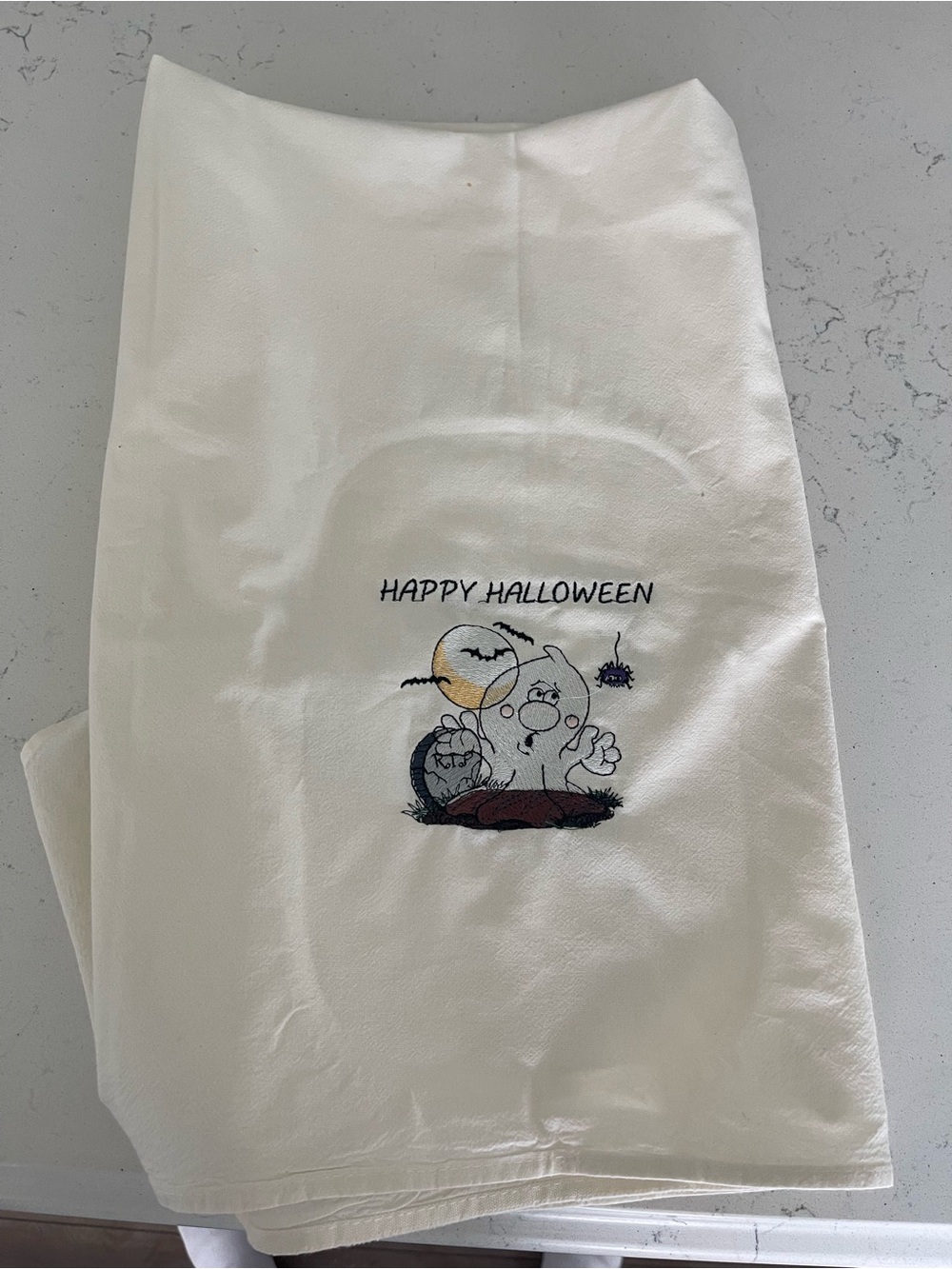 White Halloween embroidered hand towel